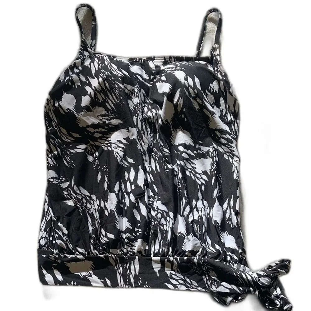 NWT Sonnet Shores Tankini Top Black and White Print Swimsuit Sz 6 Beach Cruise
